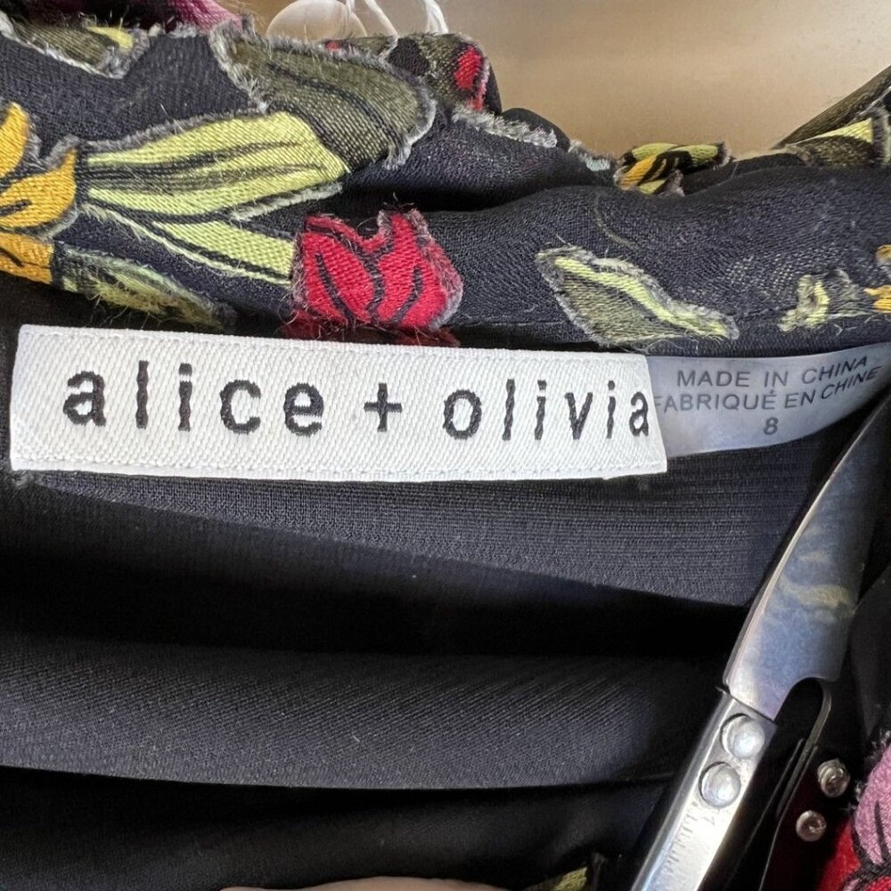 NEW Alice + Olivia Moore Western Floral Tie Neck Layered Dress $440 - Picture 11 of 13